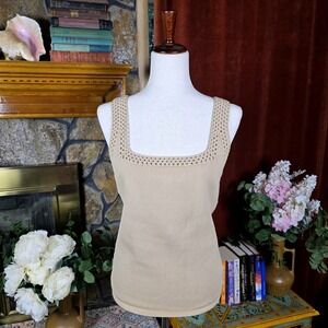 Anthropologie Current Air Neutral Crochet Tank Top Beige Boho Basic Size Large‎